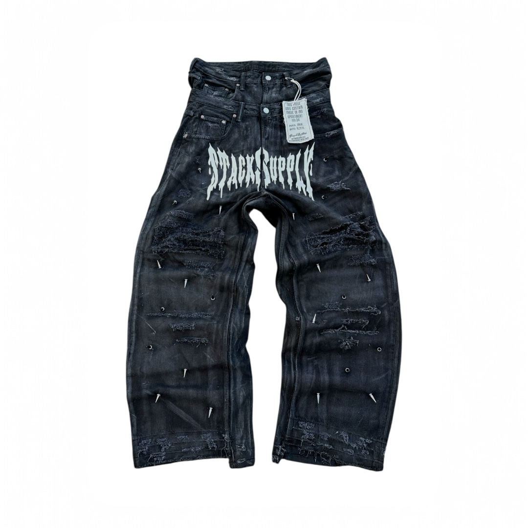 BLACKOUT SPIKED WAXED DENIM